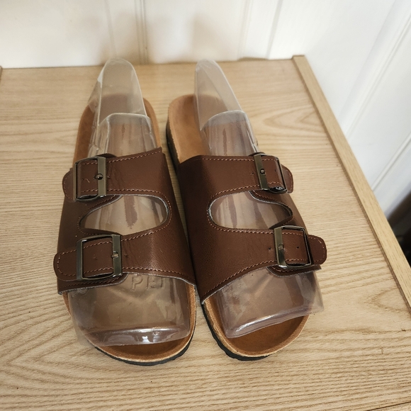 Ruiz Brown Double Buckle Slip On Sandals Size 7.5M - Picture 1 of 6
